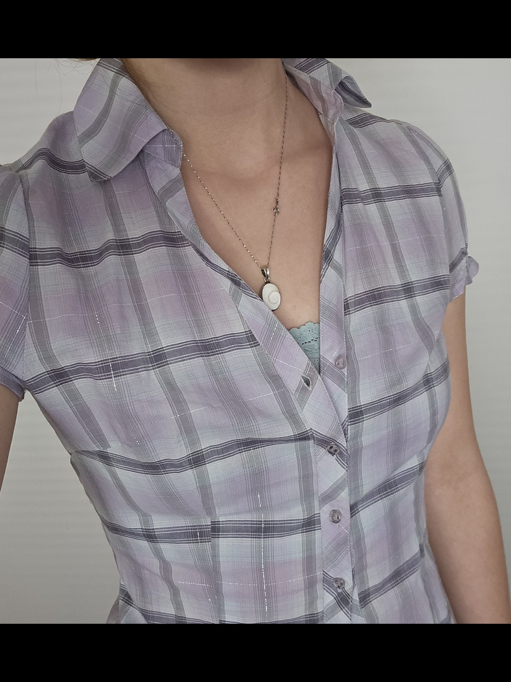 Y2K Light Purple Plaid Button-Front Women’s Top